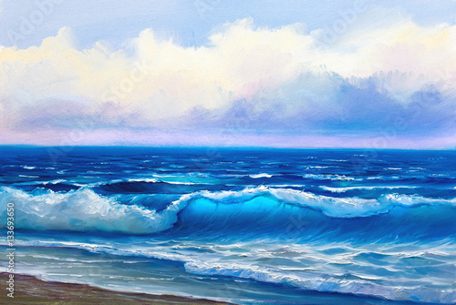 Fototapeta Naklejka Na Ścianę i Meble -  Seascape  painting .Sea wave.