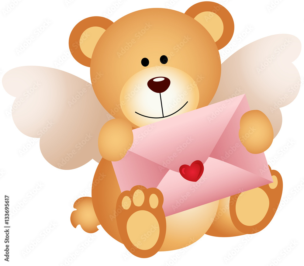 Fototapeta premium Cupid teddy bear with love envelope