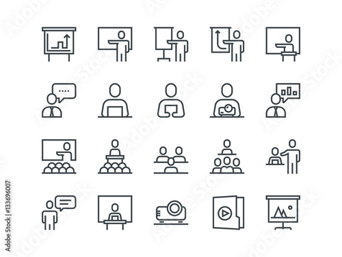 Business presentation. Set of outline vector icons