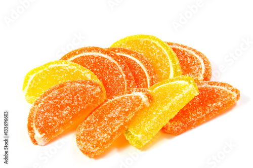 Jelly candies on white background. Gummy candy on a white background.