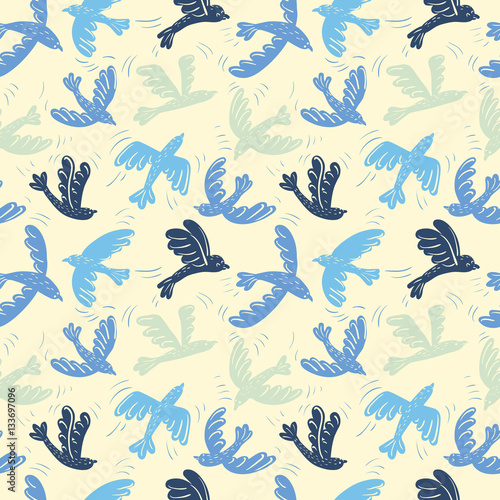Vector silhouette flying birds seamless pattern