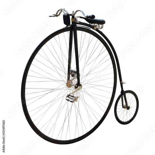 Bicycle with a large front wheel. photo