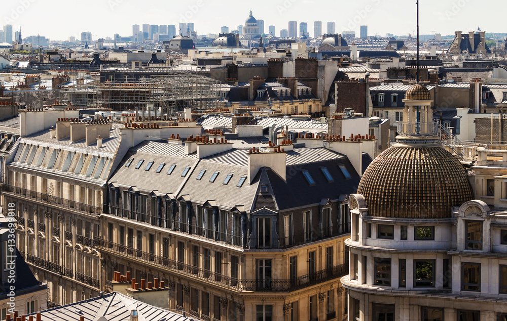 Fototapeta premium The aerial view on parisian houses, France.