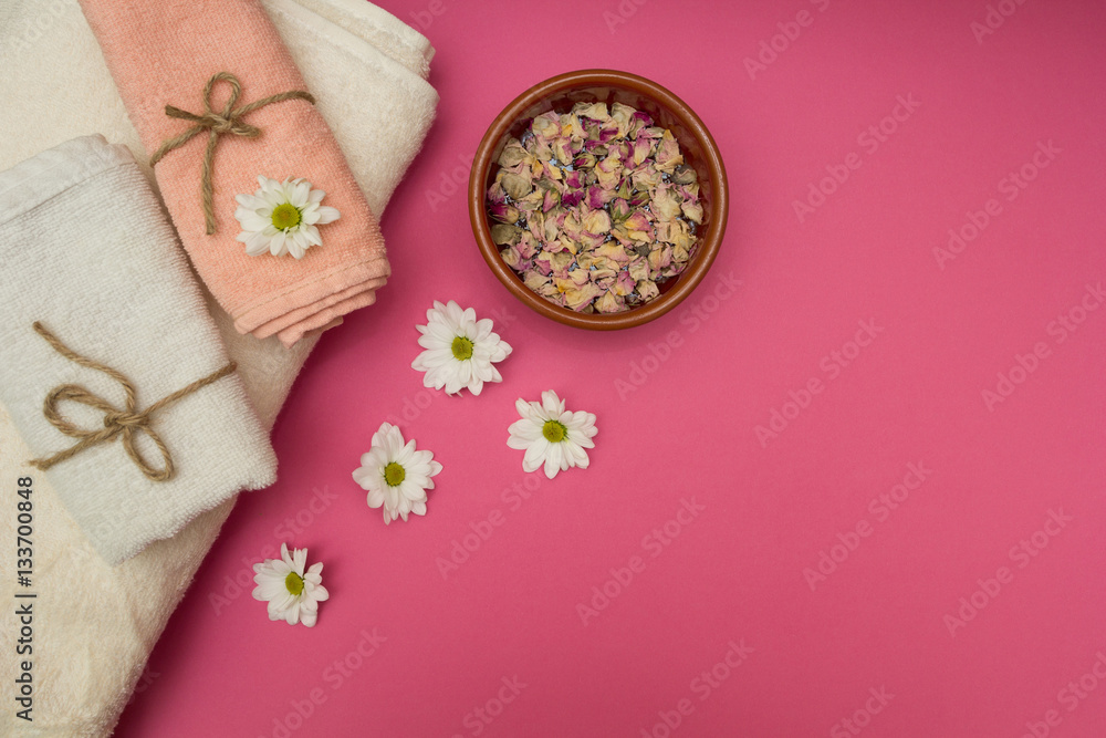 Spa Concept - dried and fresh flowers, towels Spa Concept - dried and fresh flowers, towels