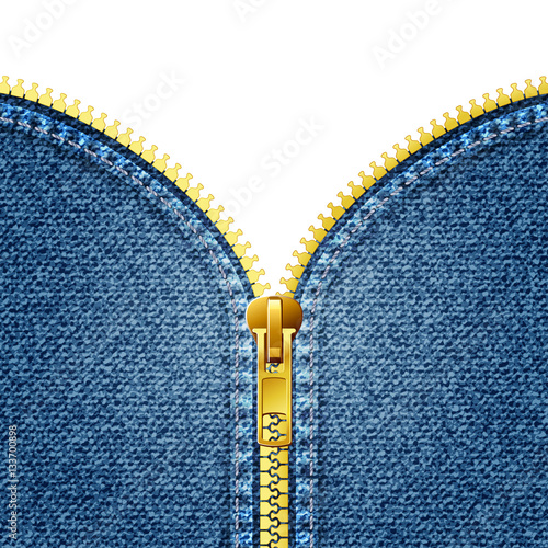 Zipper open on denim texture