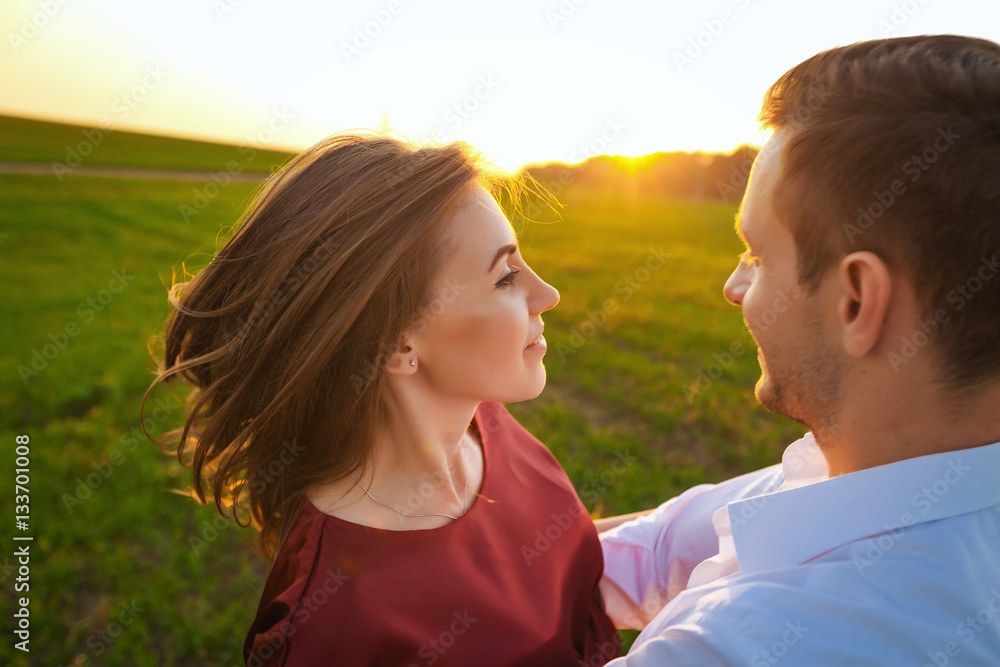 boy and girl hugging play at sunset. love romantic boy and girl hugging play at sunset. love romantic