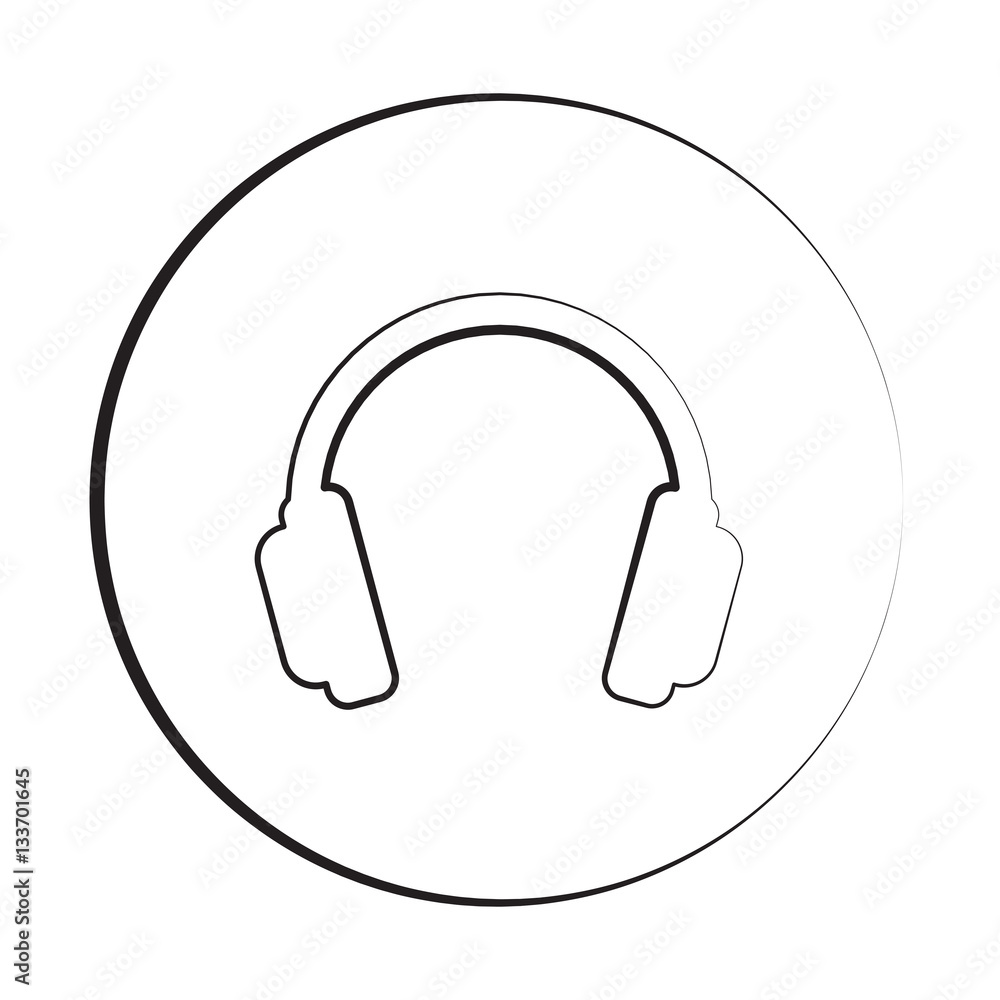 Black ink style Headphones icon with circle Black ink style Headphones icon with circle