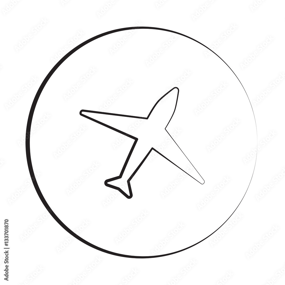 Black ink style Airplane icon with circle