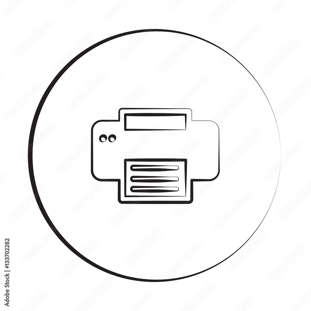 Black ink style Printer icon with circle Black ink style Printer icon with circle