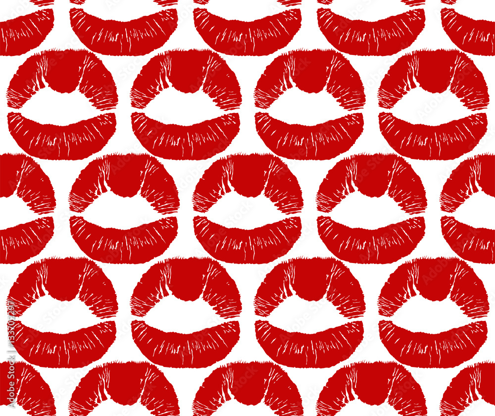 Pucker up. Kiss print. Seamless vector lipstick print pattern. Seamfree kiss background. Red lips wallpaper. Pucker up. Kiss print. Seamless vector lipstick print pattern. Seamfree kiss background. Red lips wallpaper.