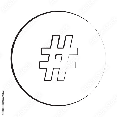 Black ink style Hashtag icon with circle