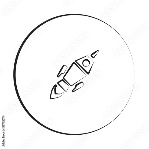 Black ink style Rocket Launch icon with circle