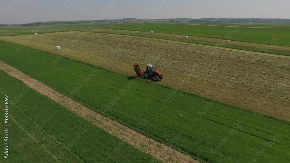 Tractor work on field aerial view Tractor work on field aerial view