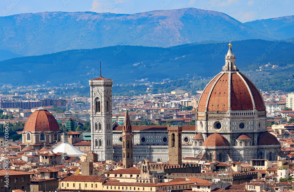 Panoramic view  of the city of FLORENCE in Italy with the dome