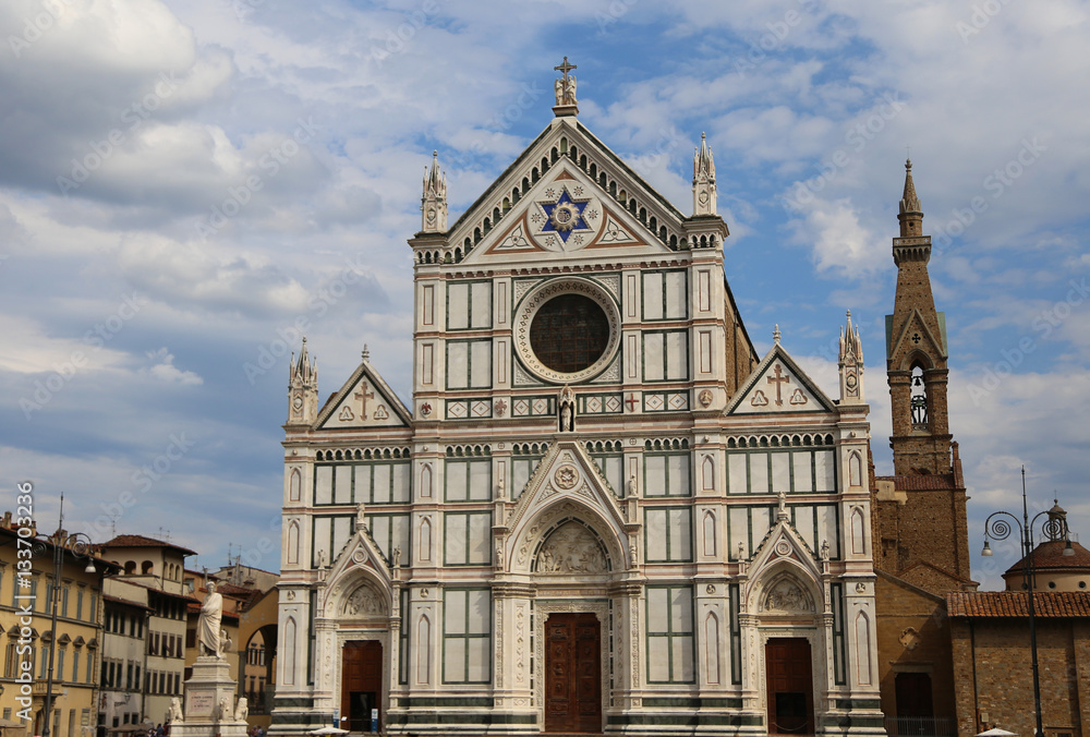 Florence decorated facade of ancient Church called Santa Croce