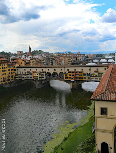 bridge and Vasari Corridor in Florence Italy from Uffizi Museum