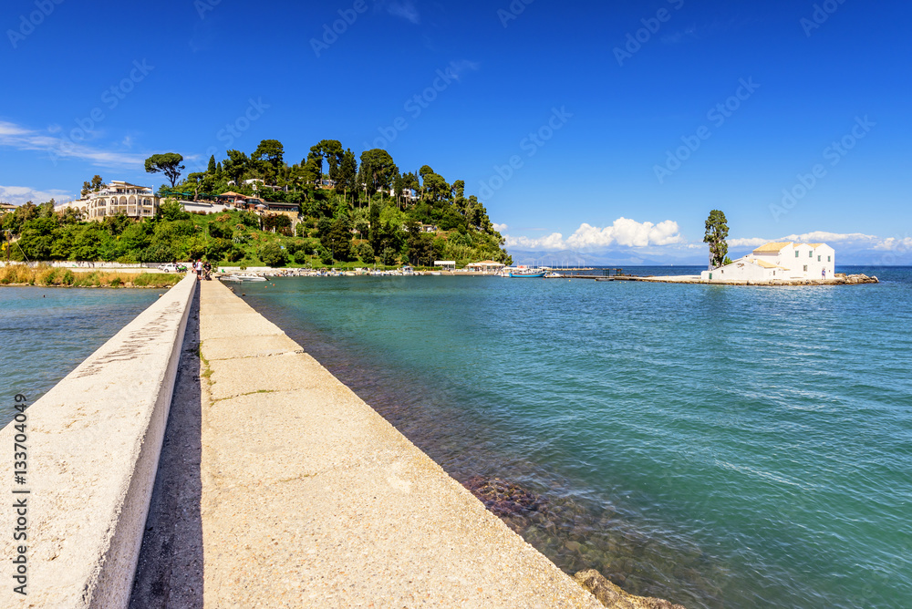 Kanoni, the most visited place in Corfu, a view from causeway.  Greece.