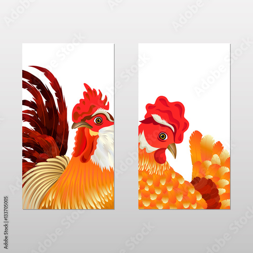 Tags with hen and rooster