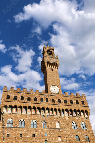 Florence Italy clock tower building called Palazzo Vecchio in th