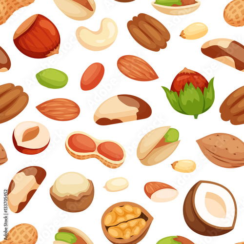 Seamless pattern with illustrations of nuts vector.