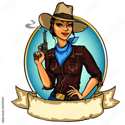 Pretty Cowgirl holding smoking gun