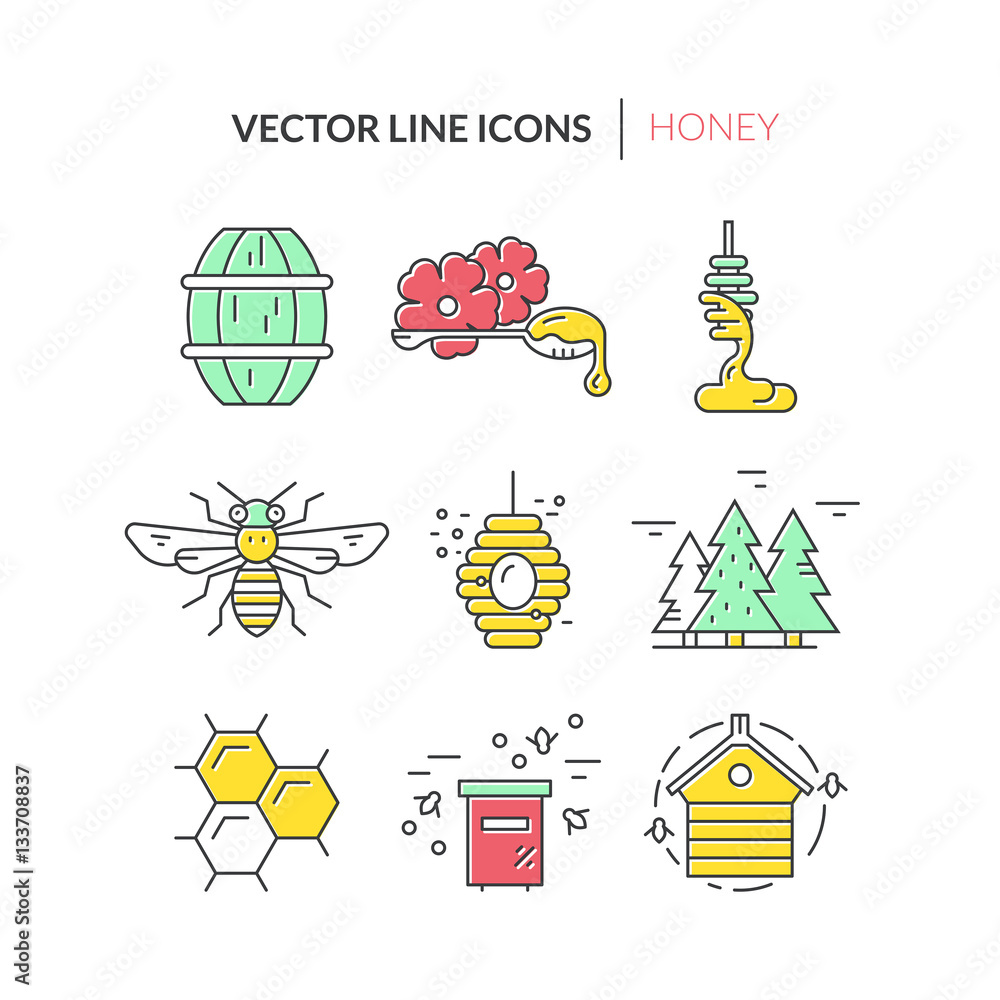 Fototapeta premium Honey Icon Set