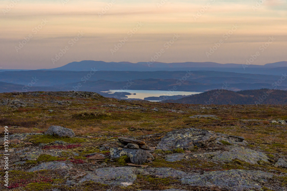 Sunset view of mountain range from Åre Skutan