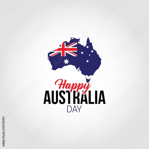 Happy Australia day lettering. Map of Australia on white background. Vector illustration