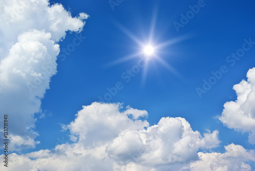 Deep blue sky on sunny day with clouds