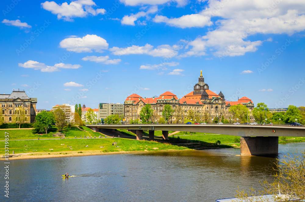 Town architecture with Elbe river in Dresden, Saxony, Germany