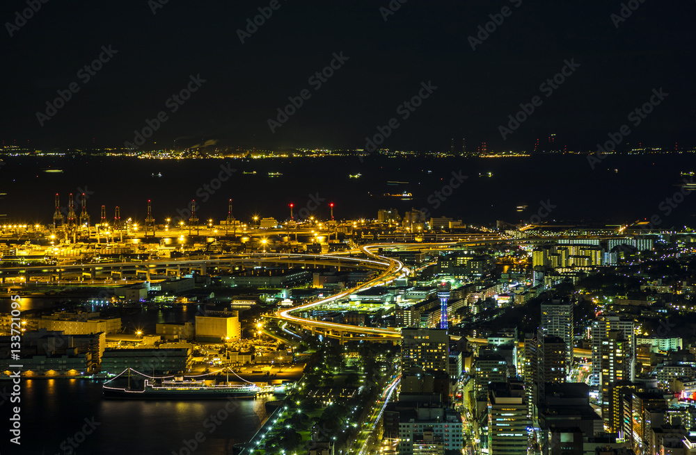 Fototapeta premium waterfront city and manufacturing industries, night view