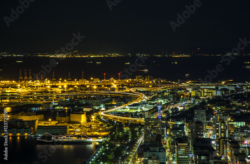 waterfront city and manufacturing industries, night view
