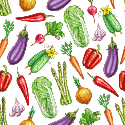 Vegetables sketch vector seamless pattern