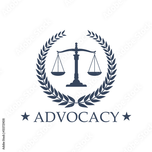 Advocacy Scales of Justice vector icon or emblem