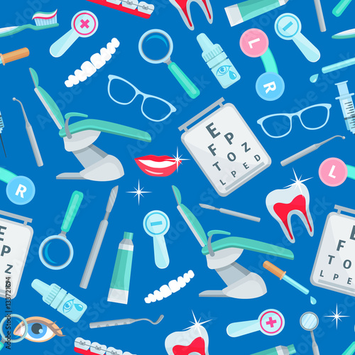 Dentistry seamless pattern of dental care items