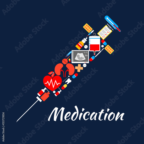 Syringe symbol of medical tools medications, items