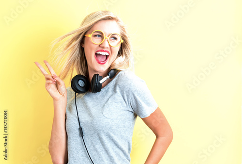 Happy young woman with headphones
