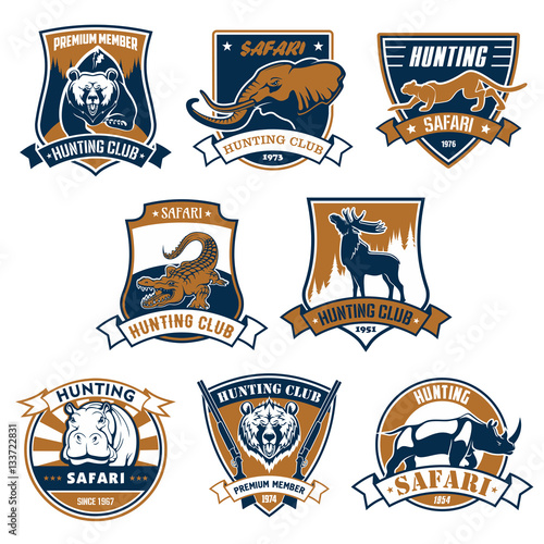 Hunting sport club vector icons, emblems set