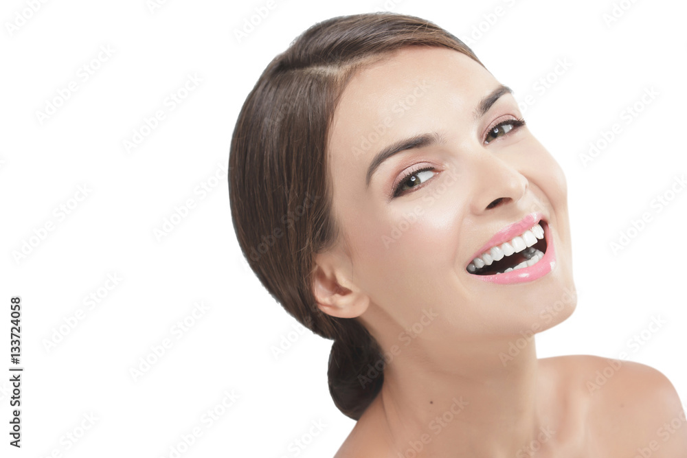 beautiful young model with natural make up laughing beautiful young model with natural make up laughing