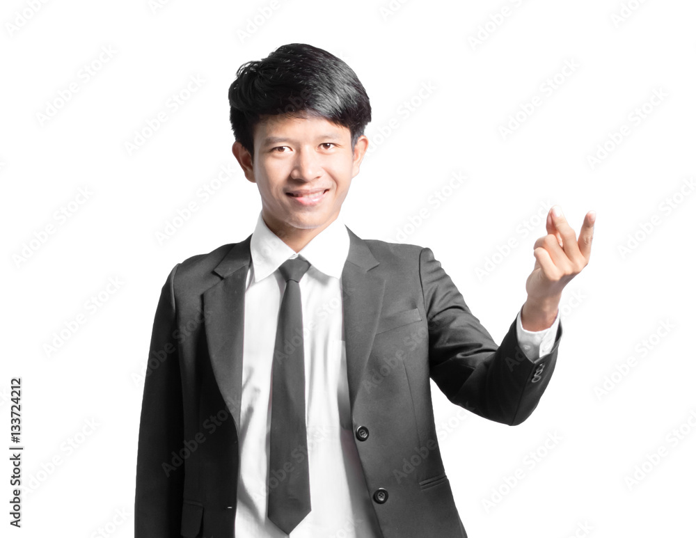 Portrait of a handsome businessman pointed the finger to right s Portrait of a handsome businessman pointed the finger to right s