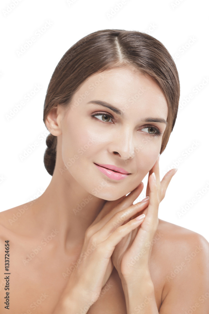 beautiful model touching her healthy soft skin face beautiful model touching her healthy soft skin face