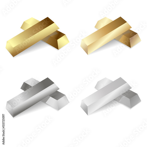 Set of gold and silver bars. Vector illustration