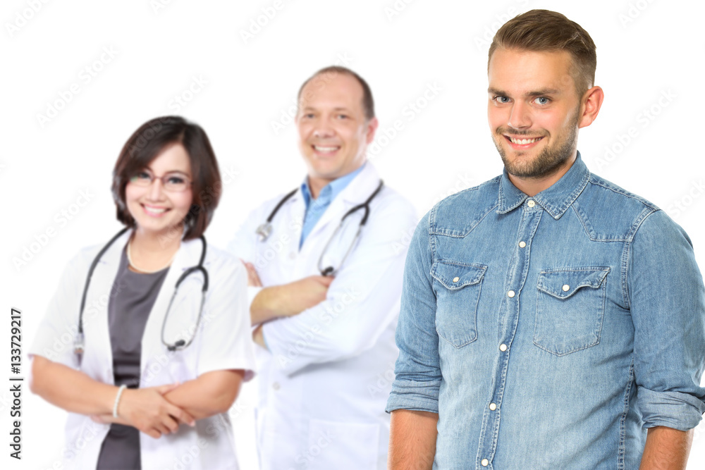 happy patient standing in front of his doctor happy patient standing in front of his doctor