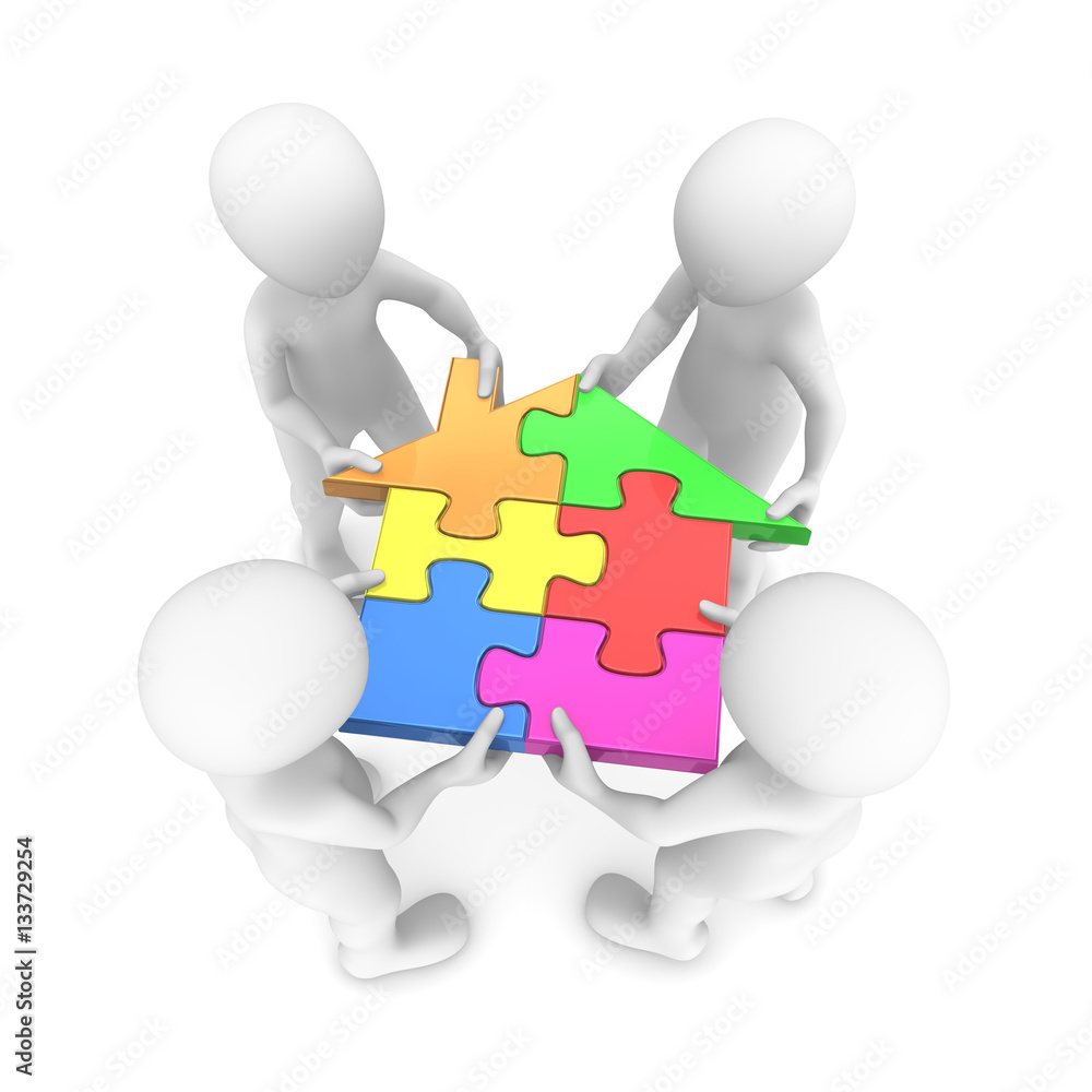 People holding house puzzle in hands. People holding house puzzle in hands.