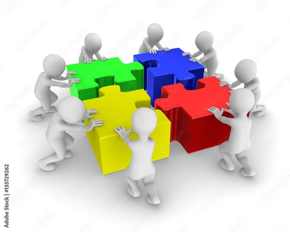 People working as a team with puzzle. 3d illustration. People working as a team with puzzle. 3d illustration.