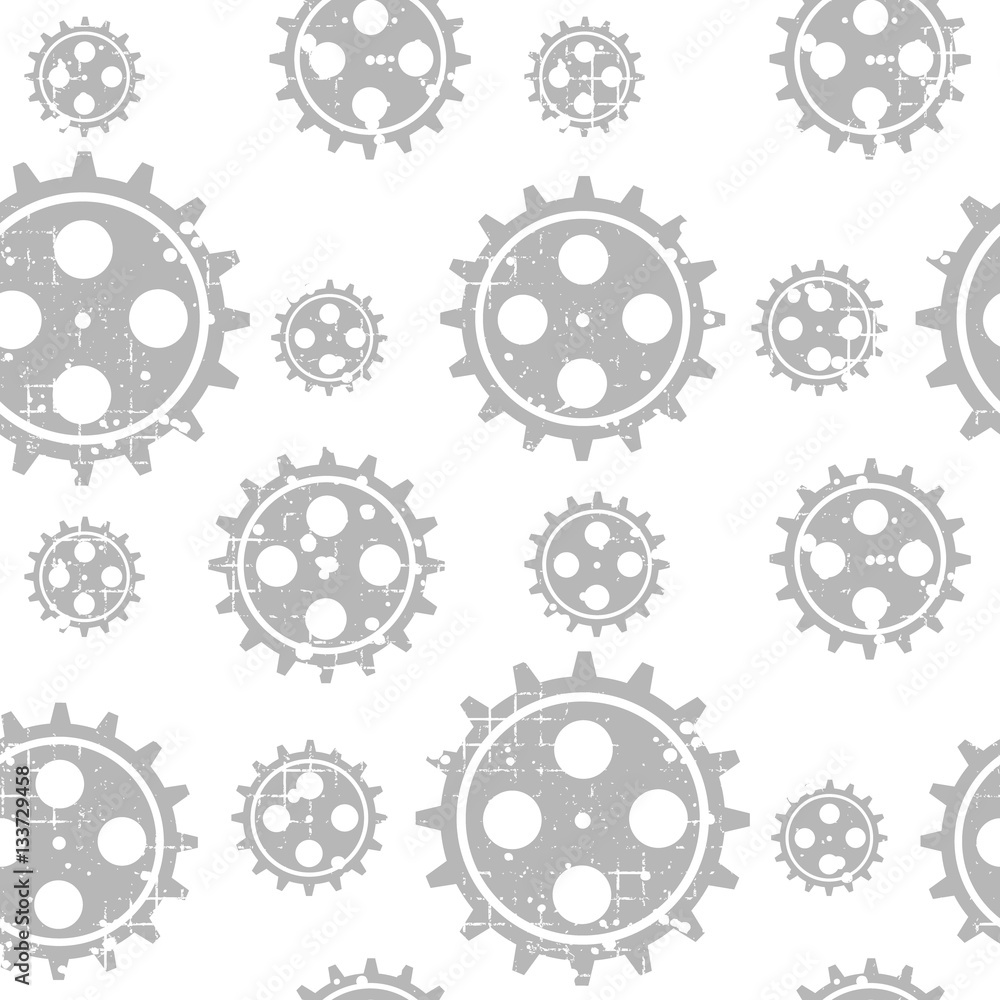 Vector seamless patterns with mechanism of watch. Creative geometric grunge backgrounds with gear wheel. Texture with cracks, ambrosia, scratches, attrition. Graphic illustration.