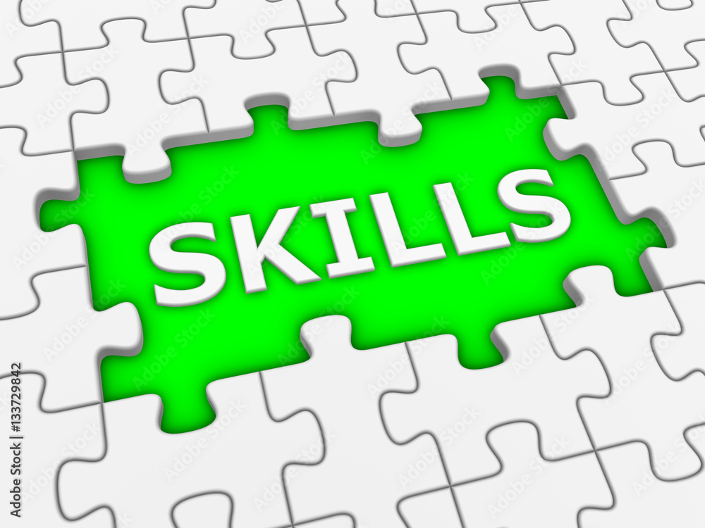 Skills - puzzle with white word. 3d rendered illustration. Skills - puzzle with white word. 3d rendered illustration.