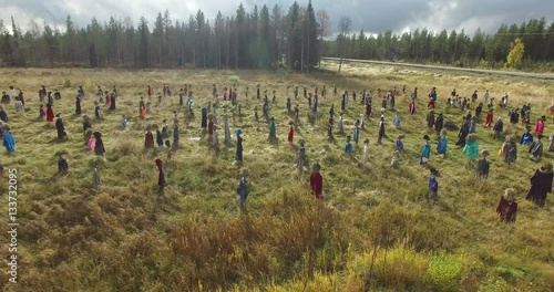 Cinema 4k circling aerial view of the silent people field, in suomussalmi, Pohjois-Pohjanmaa, Finland photo