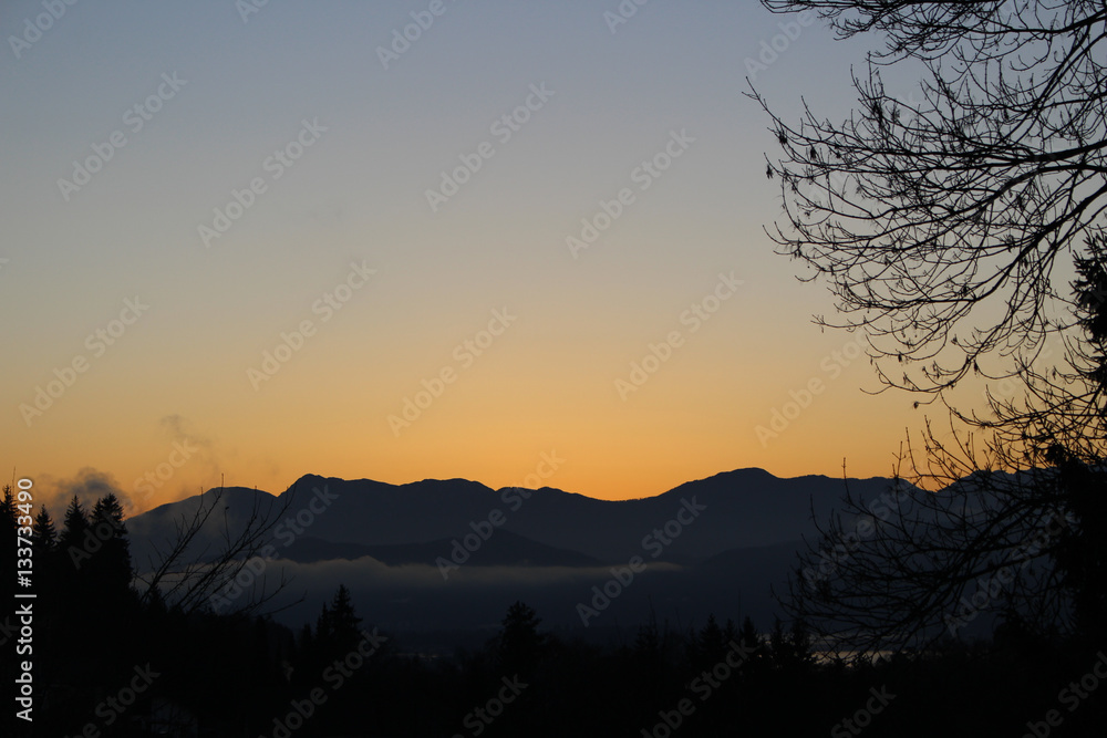 Sunset behind mountains