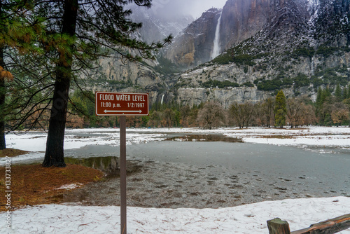 Yosemite Falls viewed from Cooks Meadow during Snowstrom photo